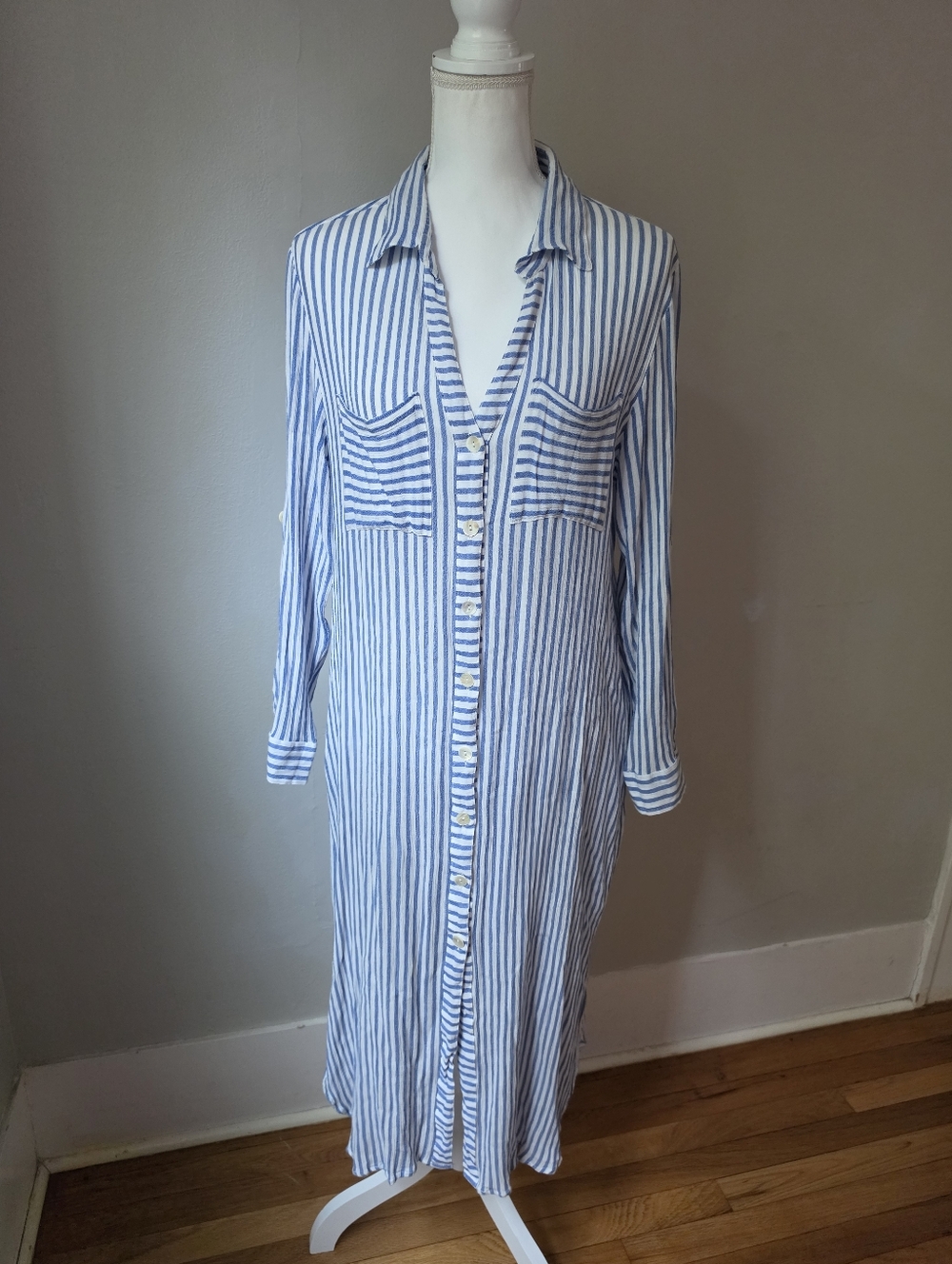 blue island White and Blue Striped Cover Up Dress